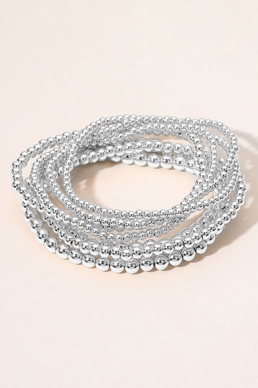 Silver Beaded Stretch Bracelets-Set of 7