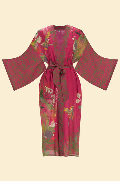 Hummingbird Kimono Gown In Raspberry