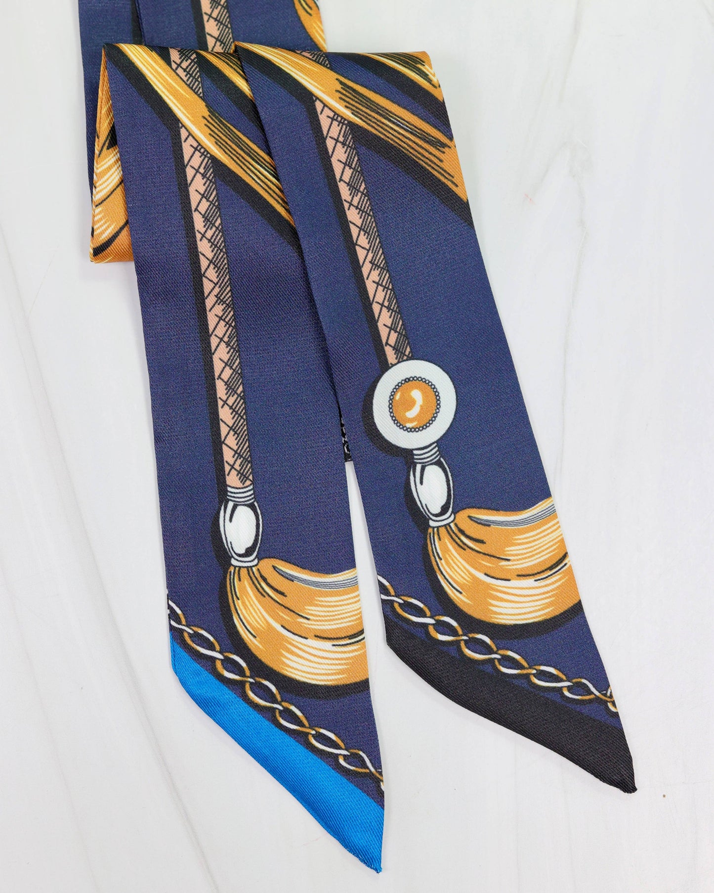 Santee Braided Rope Print Scarf Navy Gold: Default