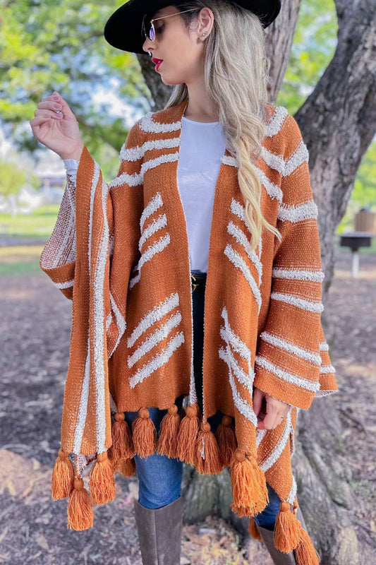 FINAL SALE Western Textured Cardigan with Chunky Tassel: One Size