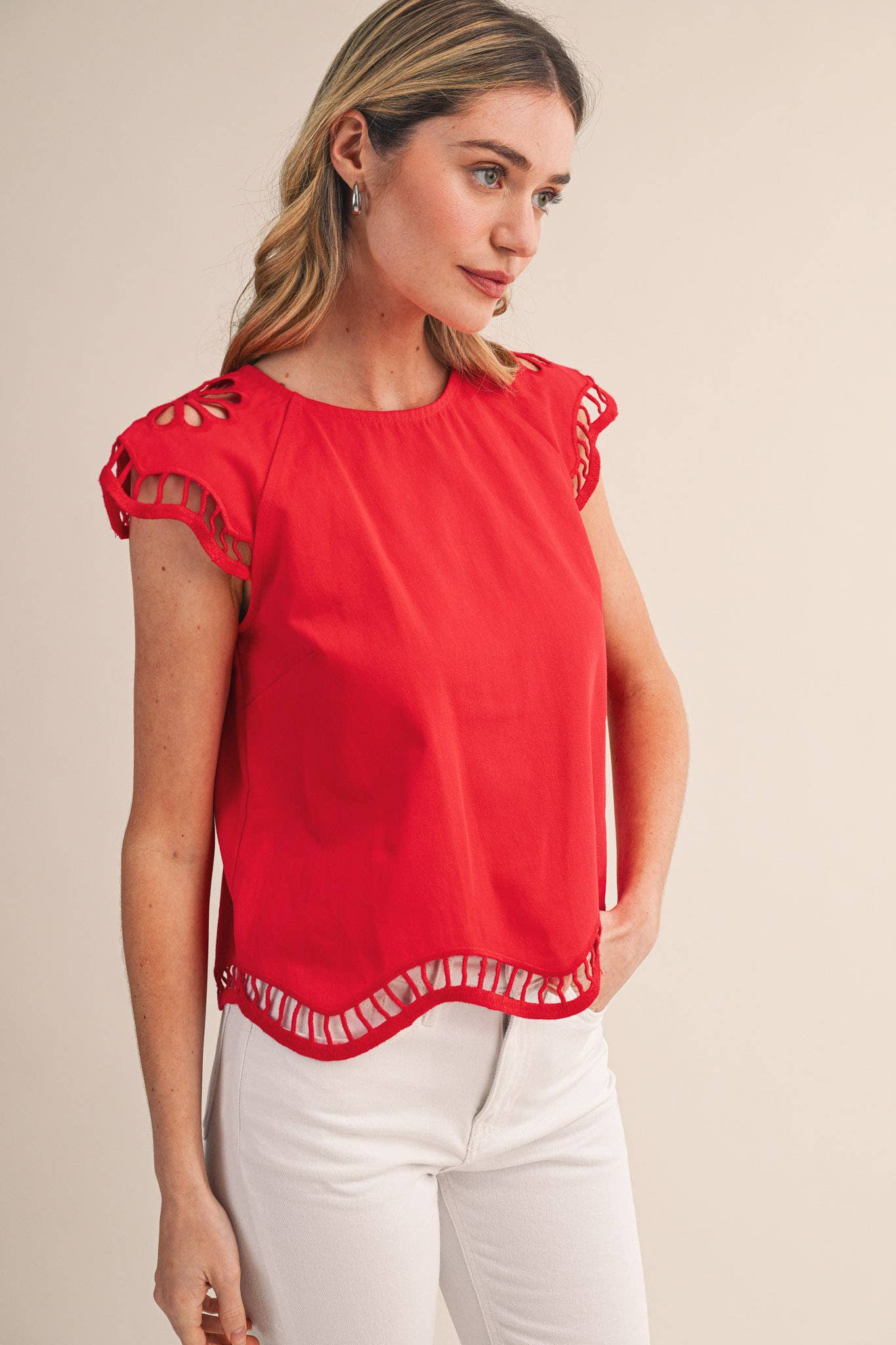 Embroidered Cap Sleeve Top