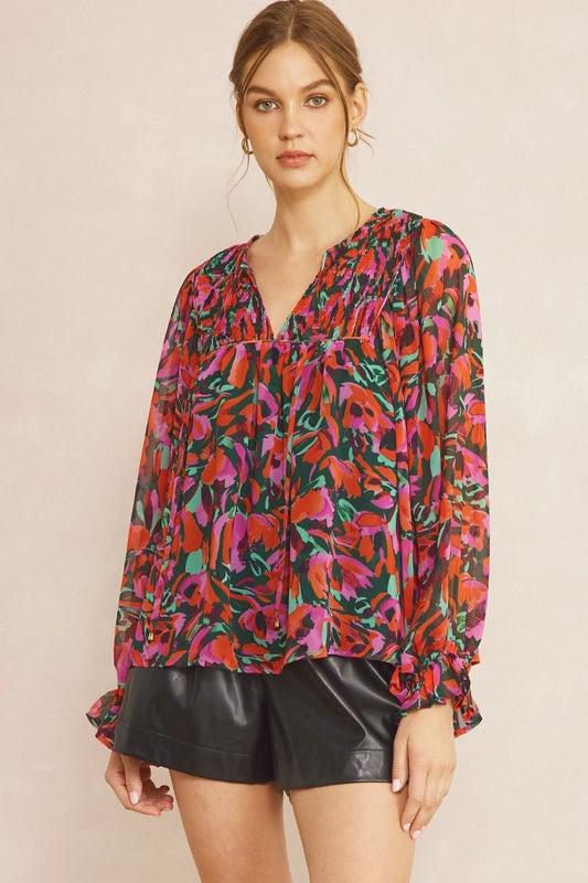 FINAL SALE Floral Print Long Sleeve Blouse