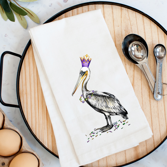 Mardi Gras Pelican Tea Towel