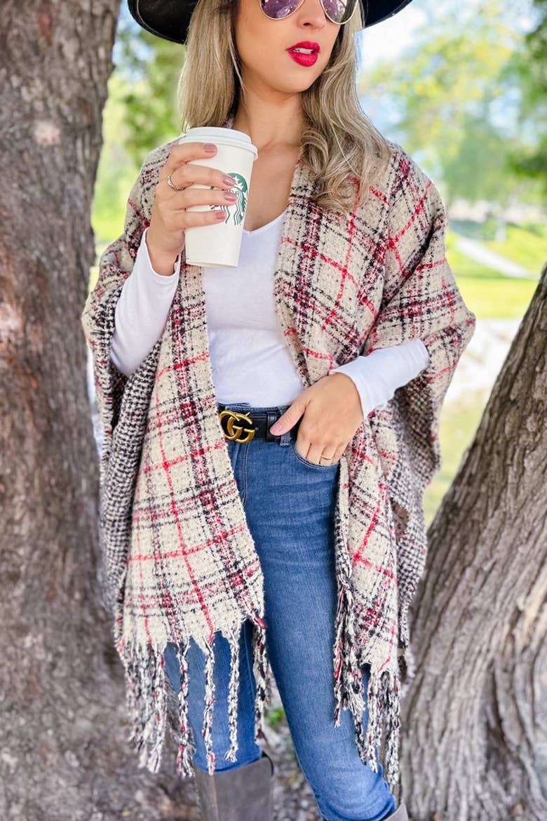 Reversible Knit Ruana Cape Cardigan: One Size