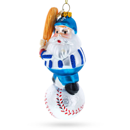 Santa the Baseball Player Glass Ornament