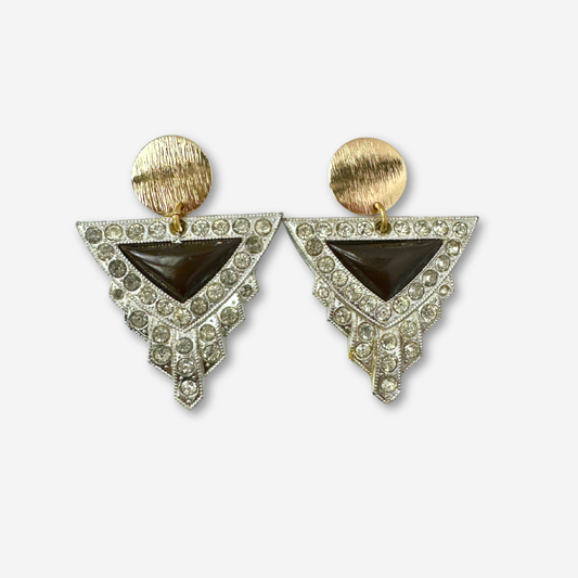 Large Dark Brown Vintage Rhinestone Earrings