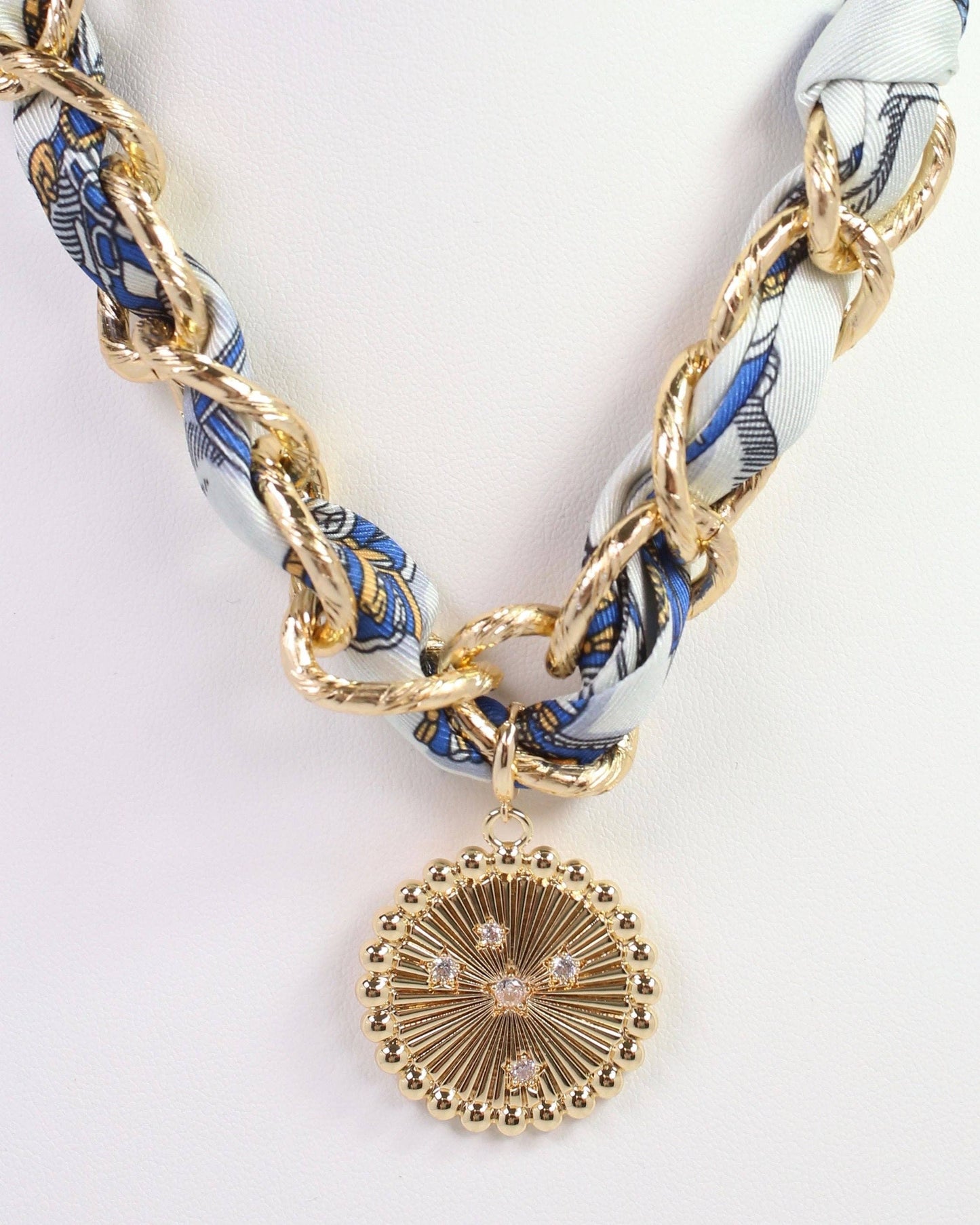 Sarah Scarf Charm Necklace- Blue