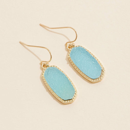 Druzy Stone Dangling Earrings-Aquamarine