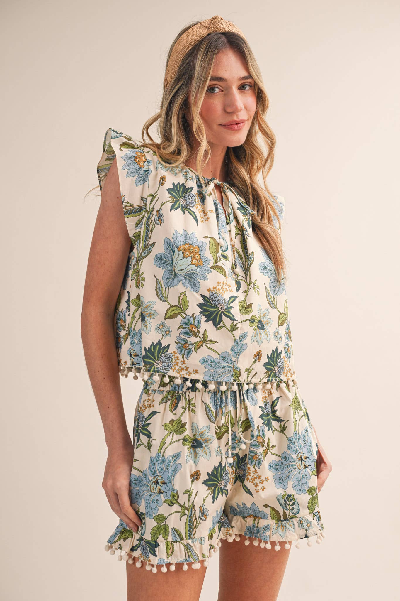 Floral Pom Pom Top & Shorts Set
