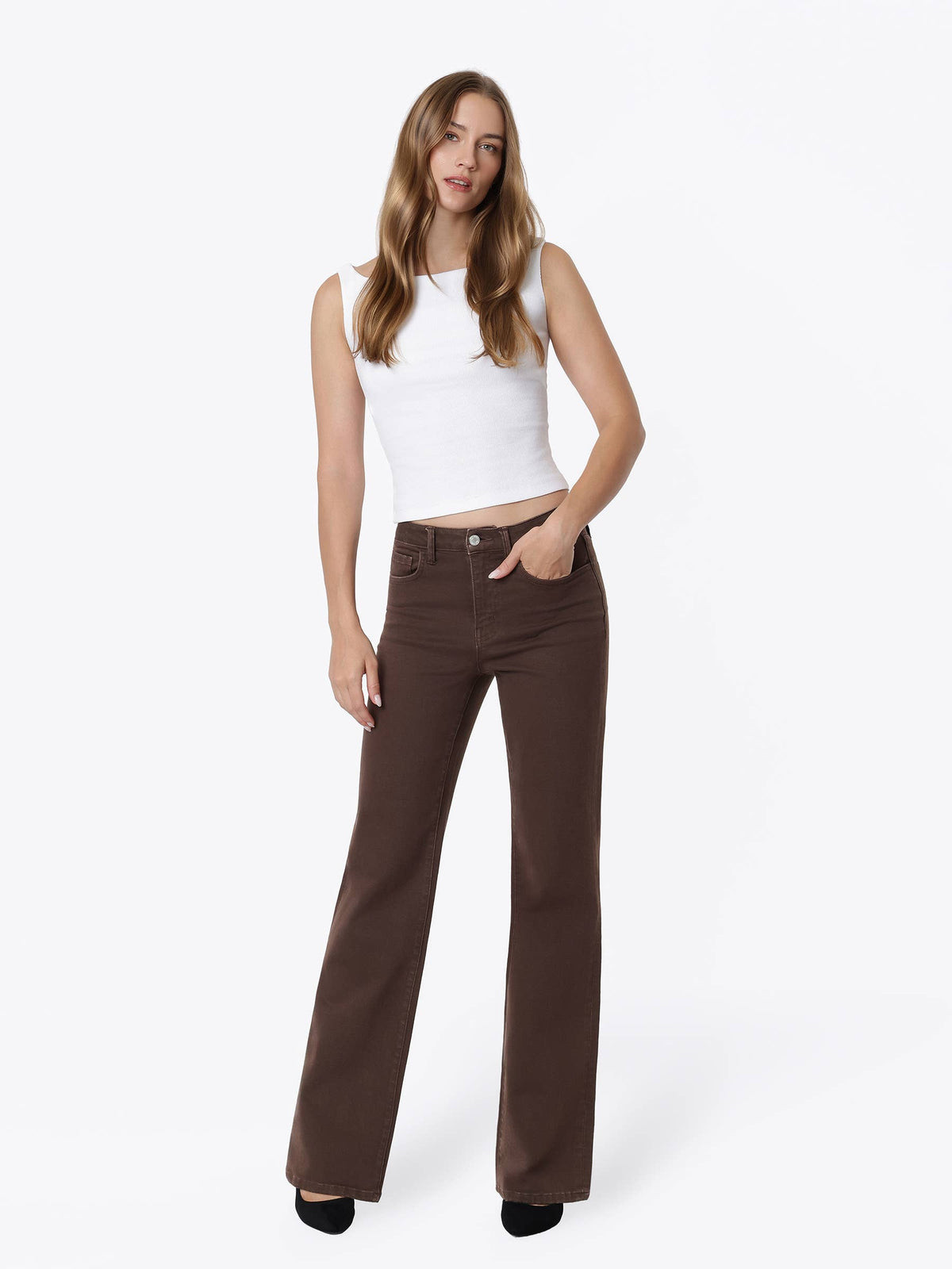 Espresso High Ride Slim Wide Leg Jean