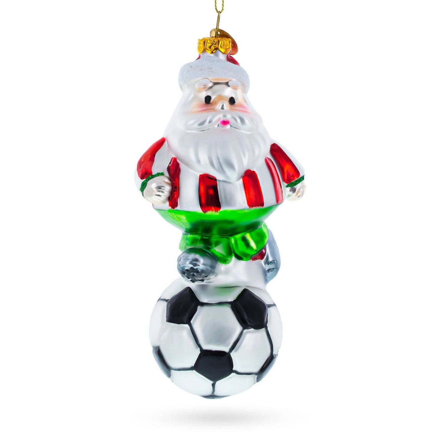 Santa the Soccer Player Glass Ornament