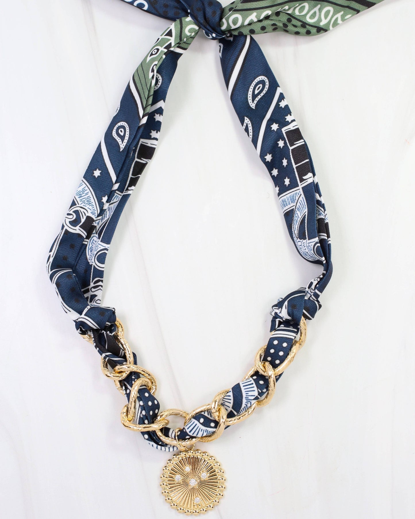 Sarah Scarf Charm Necklace- Navy/Green