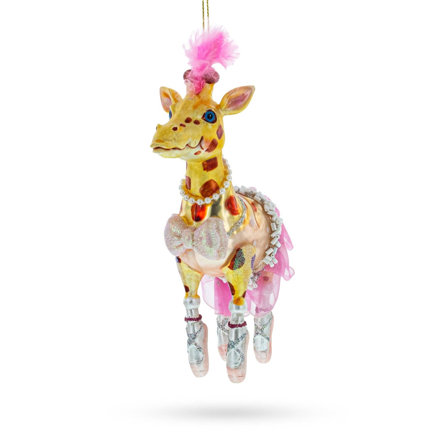 Twirling Giraffe Ballerina Blown Glass Ornament