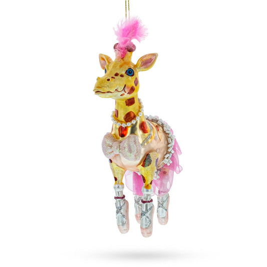 Twirling Giraffe Ballerina Blown Glass Ornament