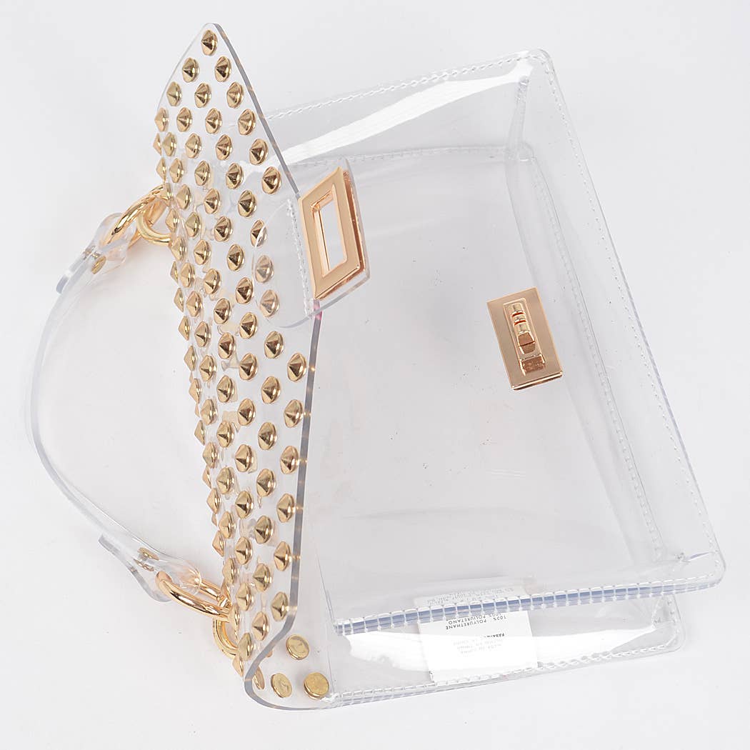 Studded Transparent Top Handle Bag: Gold
