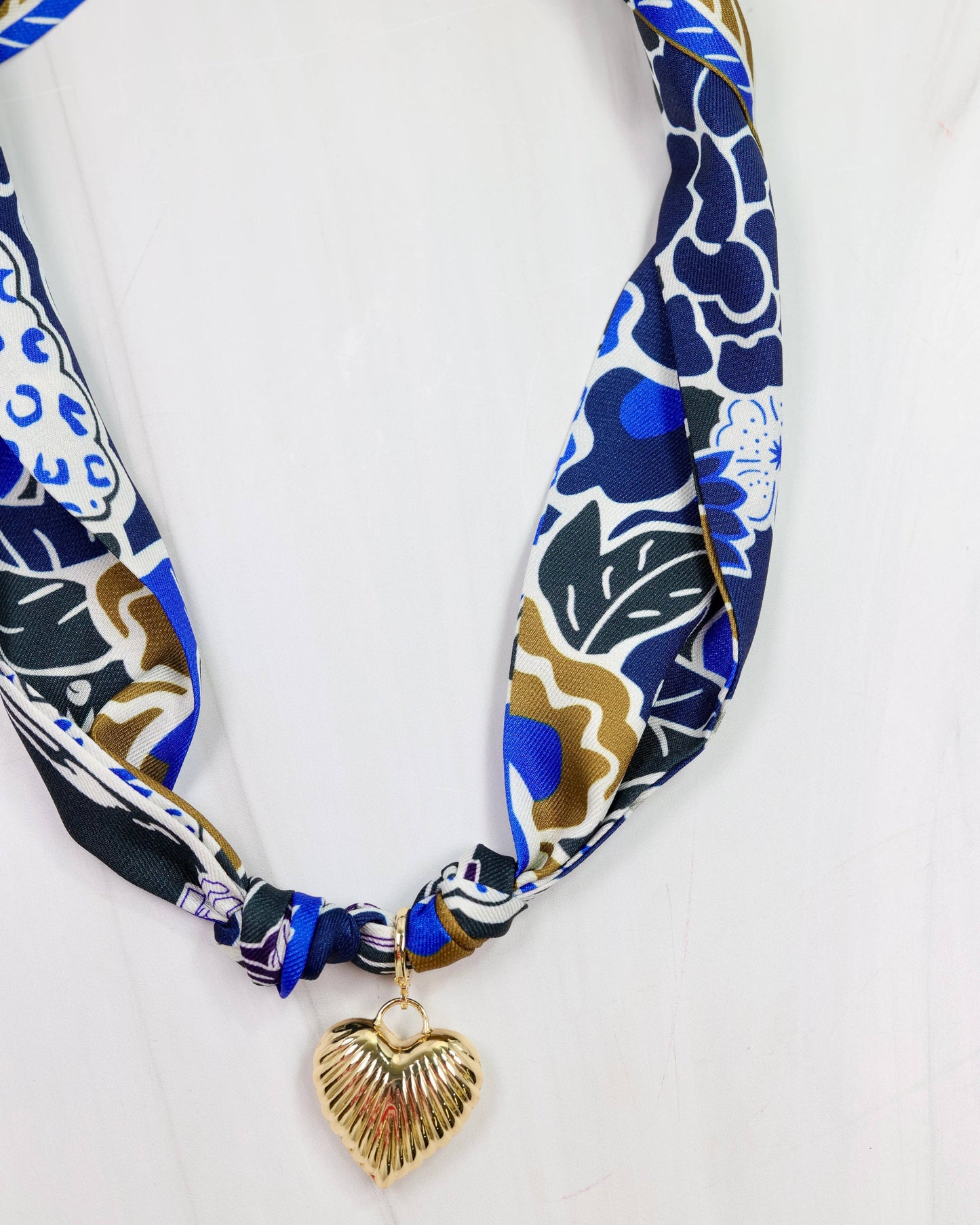 Lillie Scarf Charm Necklace- BLUE/COFFEE