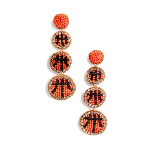 Orange Three Basketball Earrings