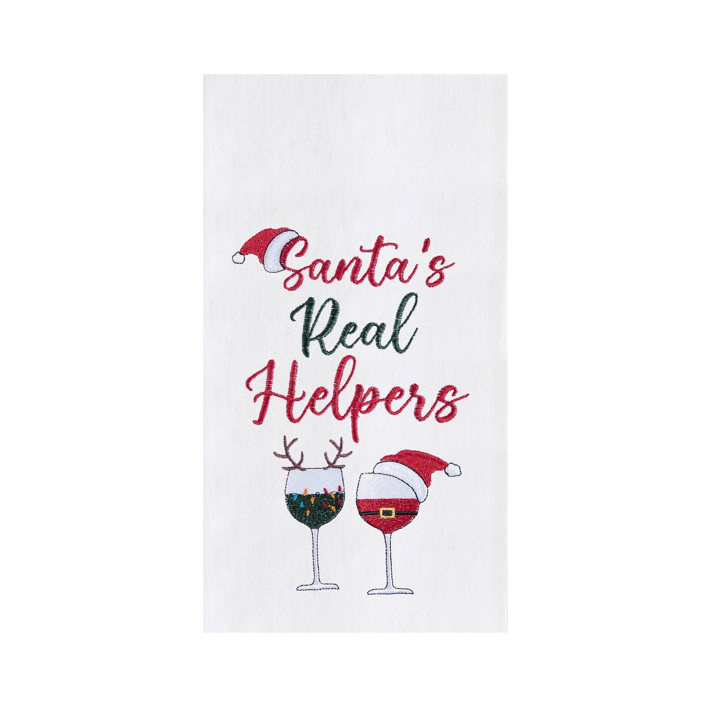 Santa's Real Helpers Wine Tea Towel