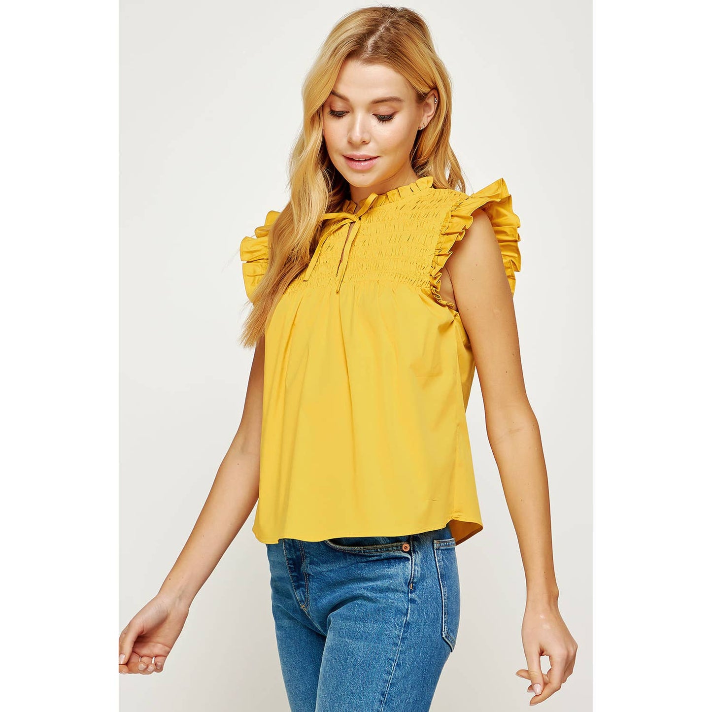 Smocked Ruffled Poplin Sleeveless Top
