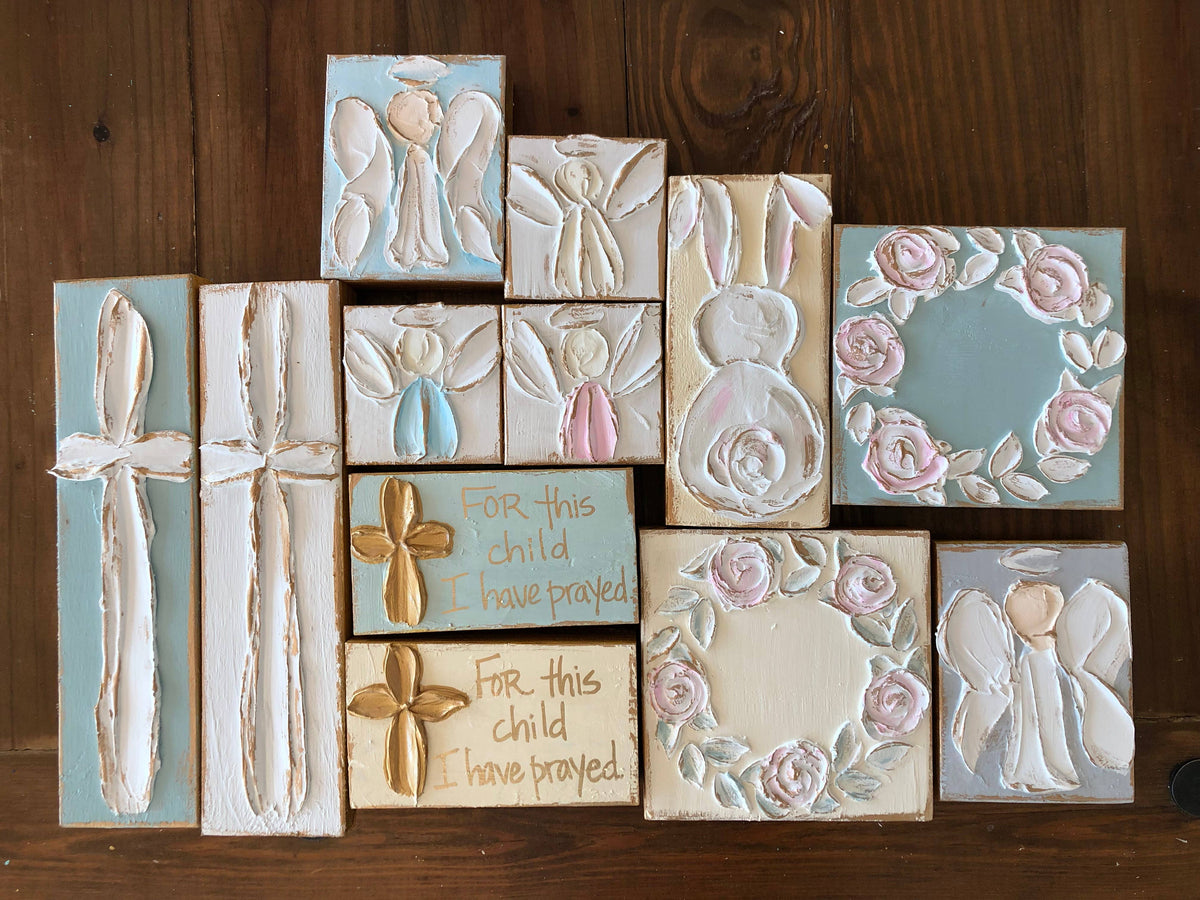 3x3 Angel handmade painted block: Ivory