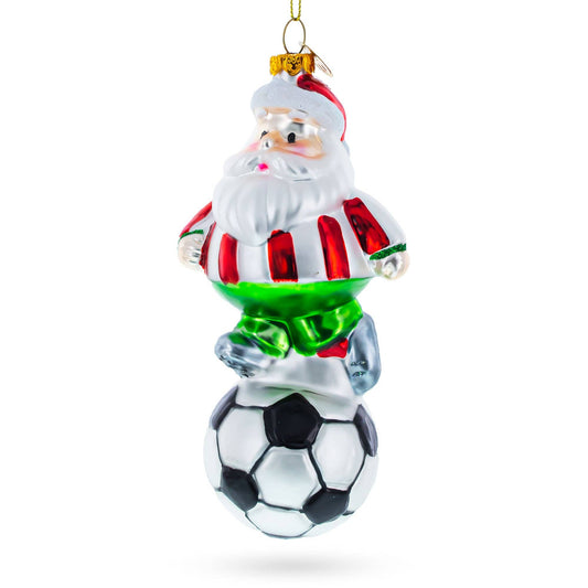 Santa the Soccer Player Glass Ornament