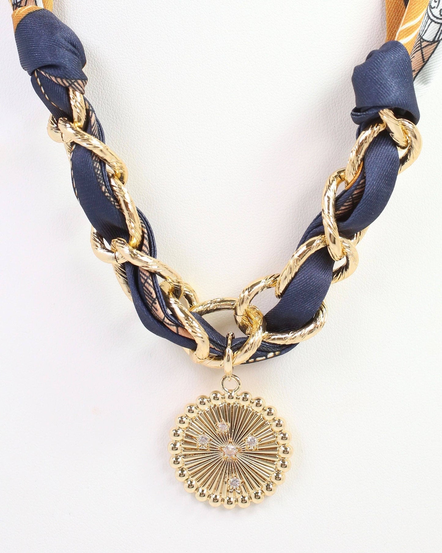 Sarah Scarf Charm Necklace-Navy/Gold