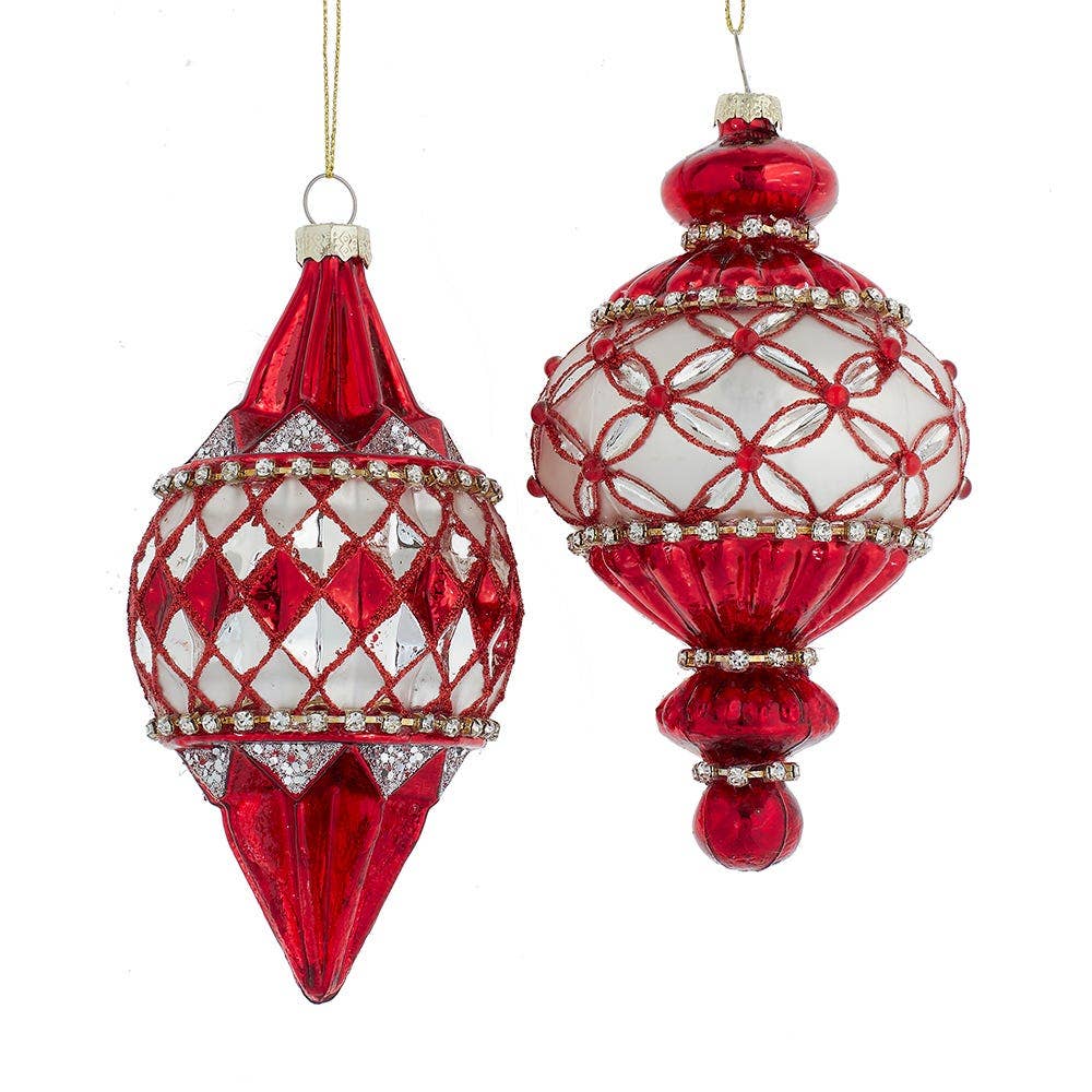 Red & Silver Glass Finial Ornaments