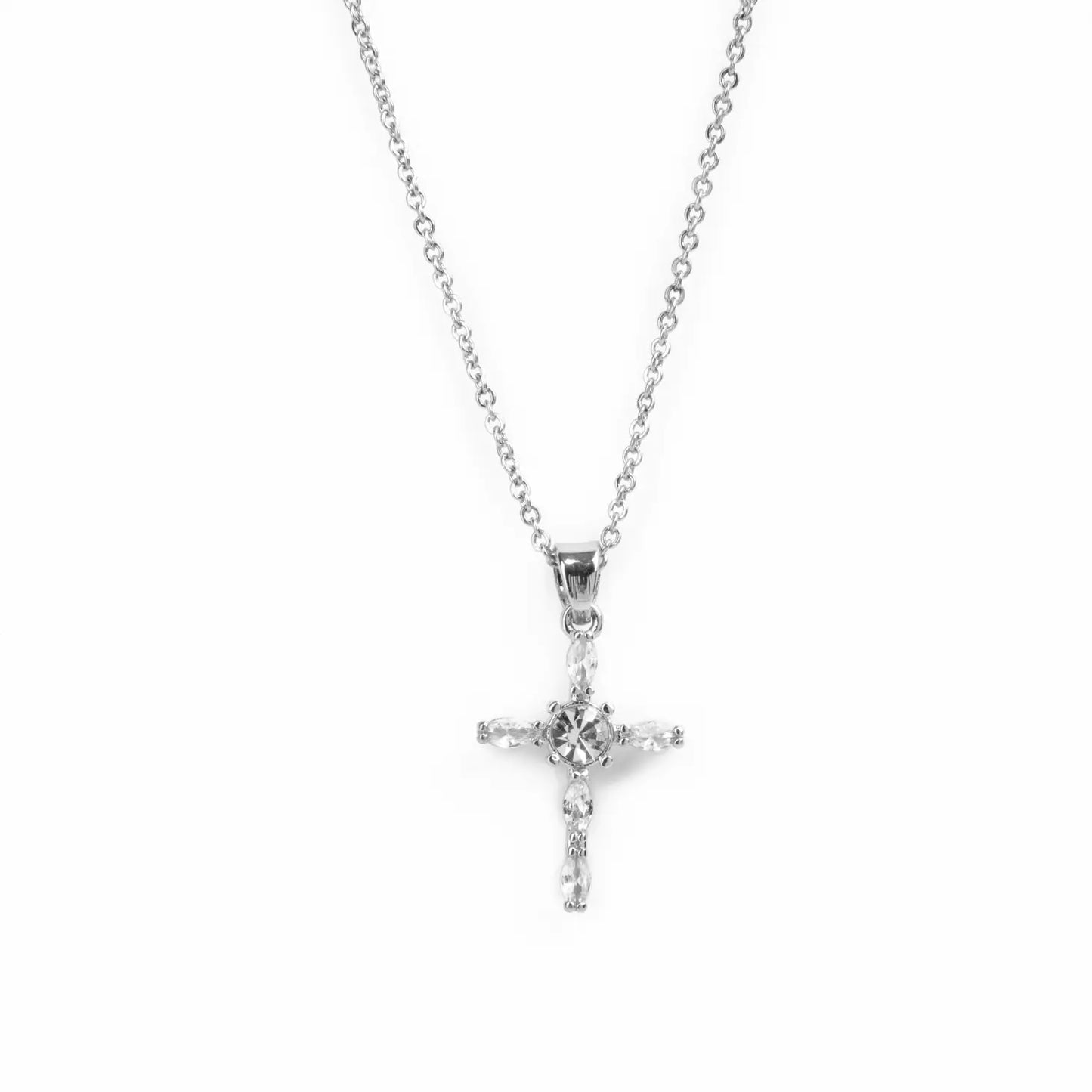 Large Dangle Cross Necklace In Silver & Gold