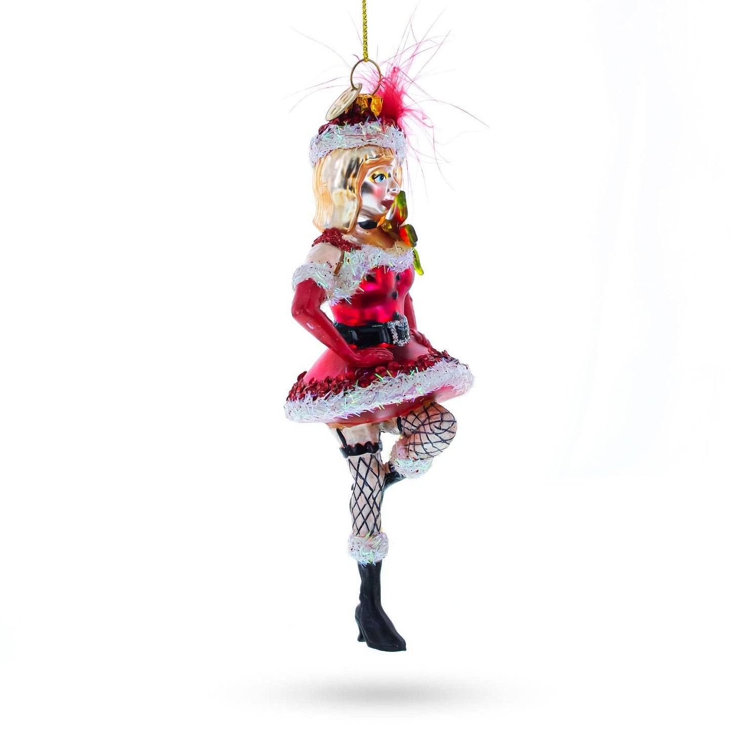 Sultry Woman in Santa Dress Dancing Blown Glass Ornament