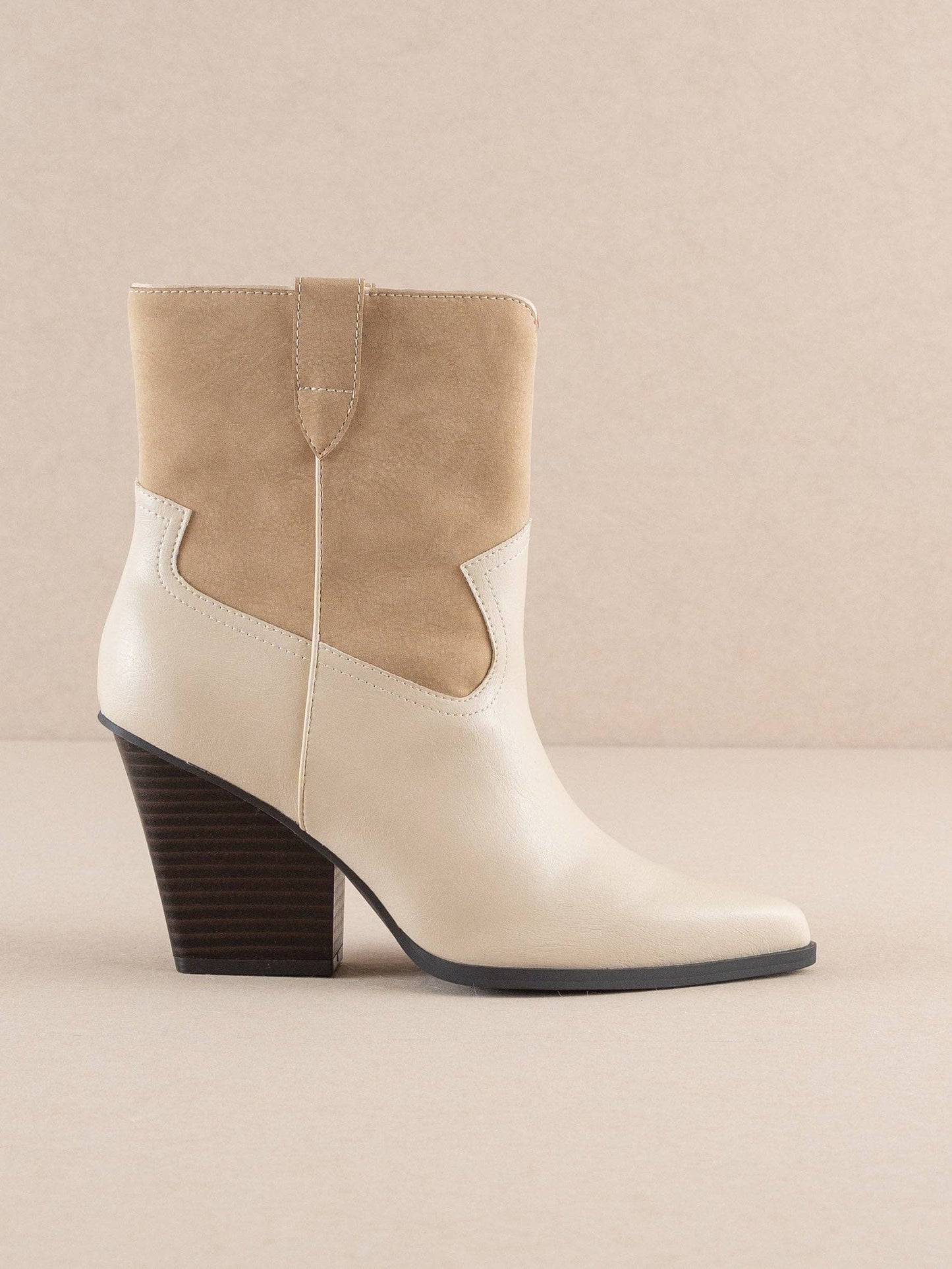 Brooks Beige Two Toned Western Bootie