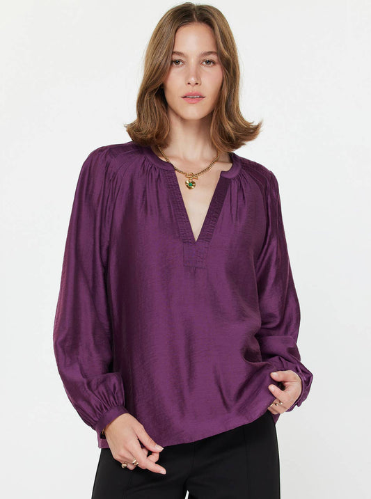 Long-sleeve Split Neck Blouse