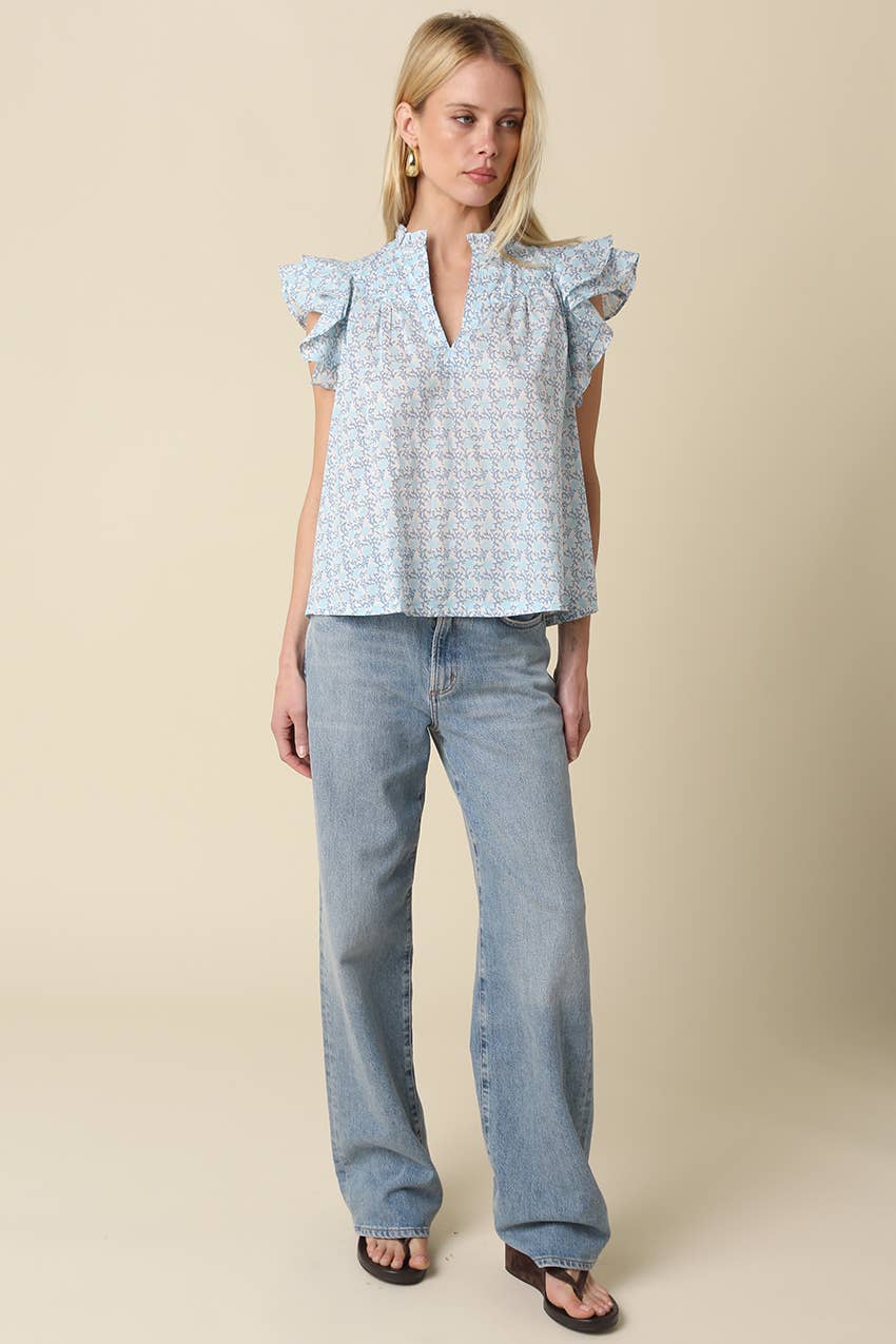 Elaine Floral Ruffle Sleeve Blouse