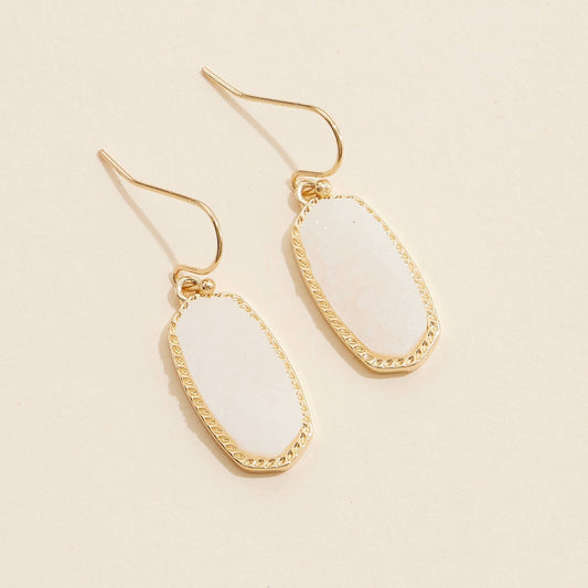 Druzy Stone Dangling Earrings-Ivory