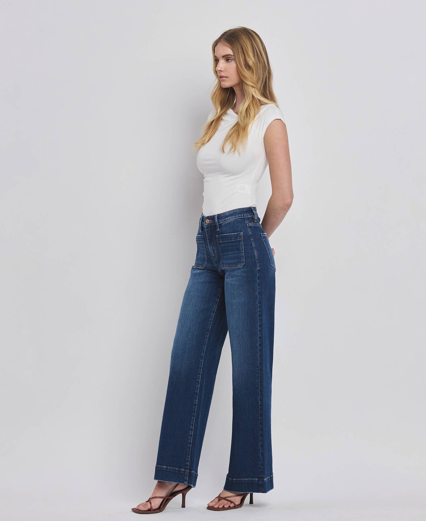 High Rise Patch Pocket Trouser Hem Jeans/Dark Denim-Flying Monkey