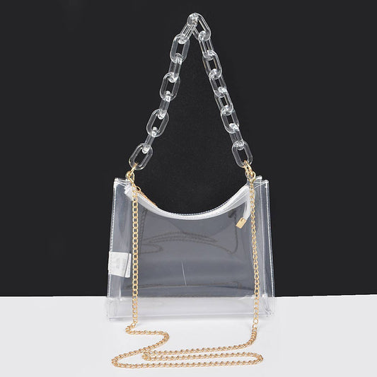 Transparent Chain Shoulder Bag: Clear