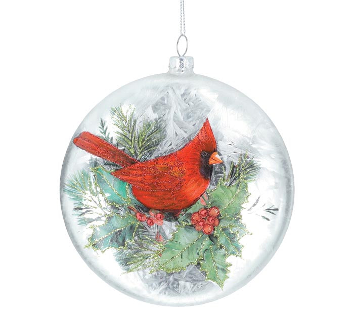 Glass Disc Cardinal Ornament