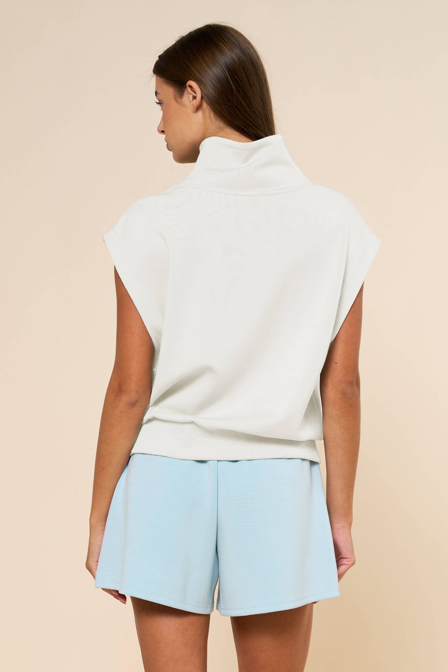 Quarter Zip Sleeveless Knit Top- IVORY
