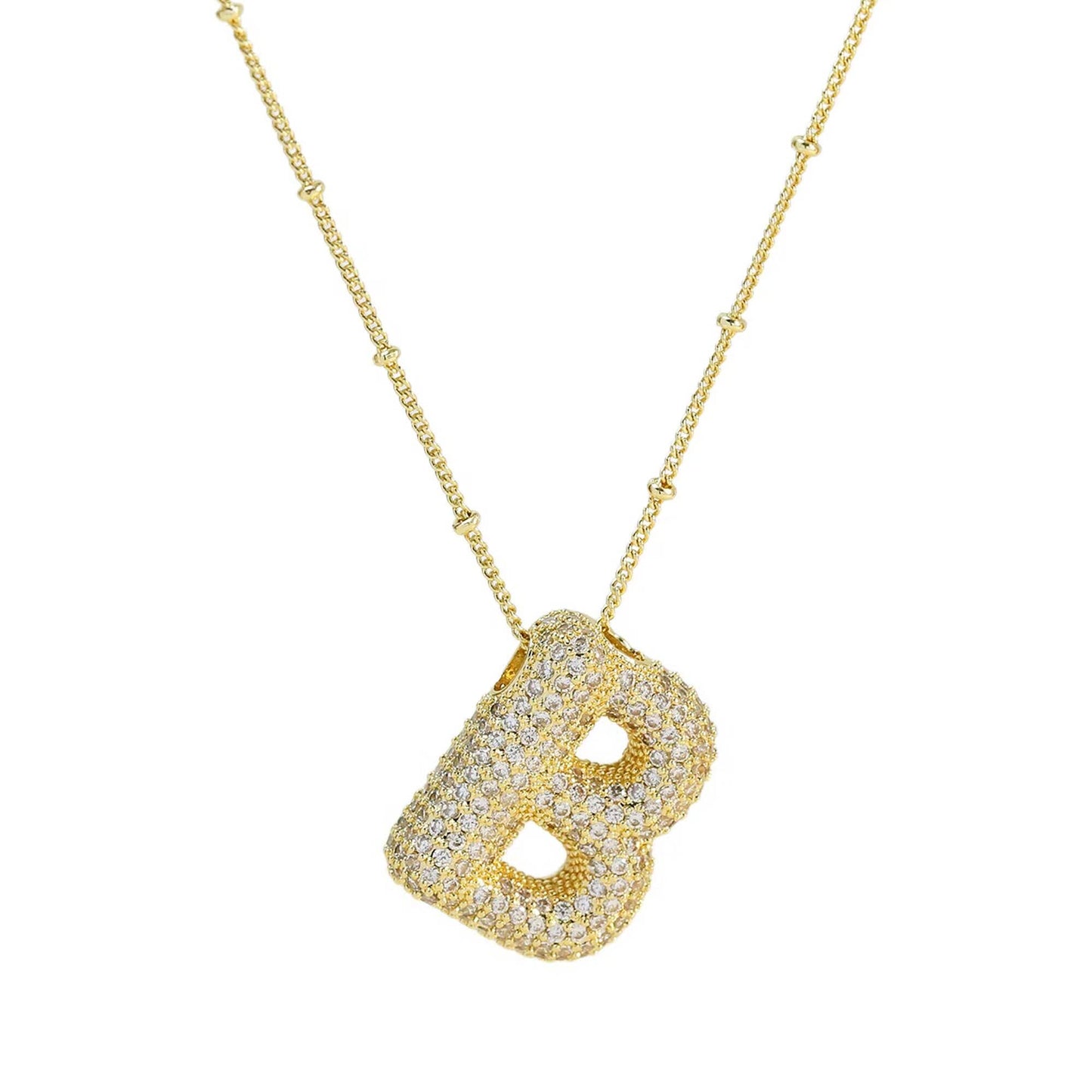 FINAL SALE Initial CZ Balloon Bubble 18K Gold Necklace