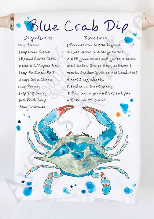 Blue Crab Dip Recipe Ocean Gift Kitchen Towel