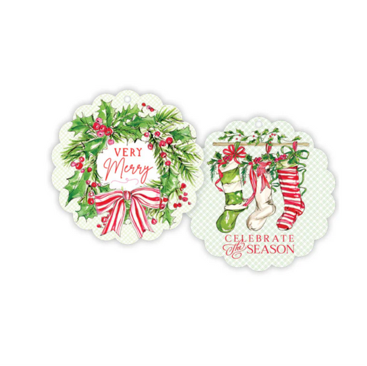 Very Merry Stockings Scalloped Gift Tags