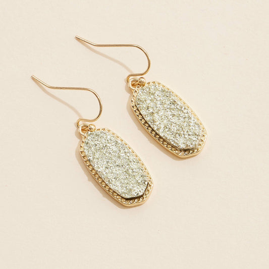 Druzy Stone Dangling Earrings-Gold