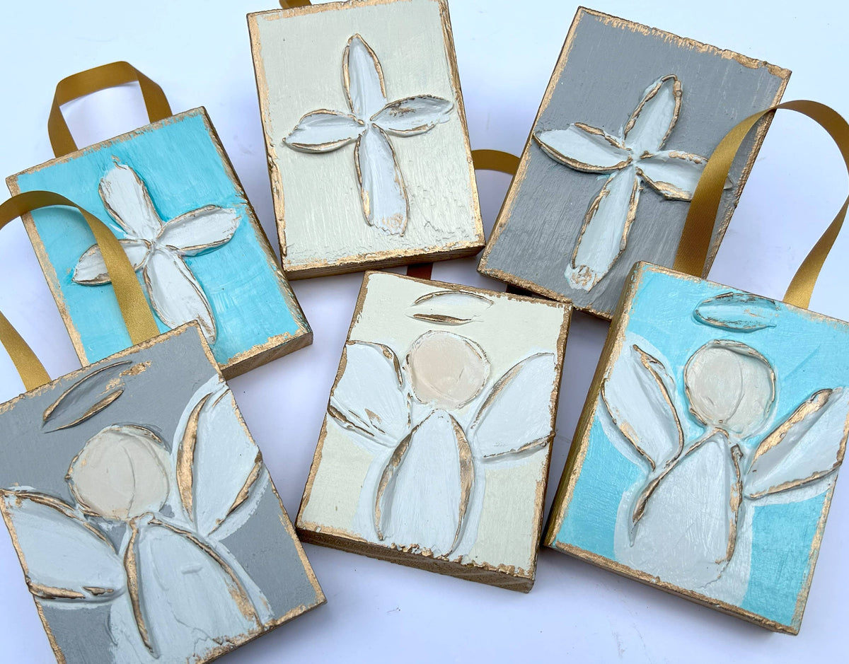 Mini Cross hand painted hanging block: Cream / Cross