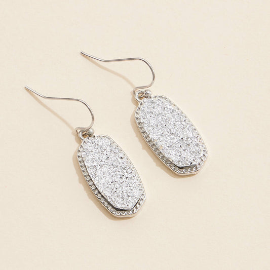 Druzy Stone Dangling Earrings-Rhodium/Silver