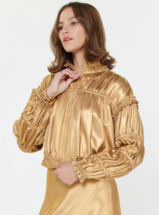 Gold Shirring Detail Short Jacket