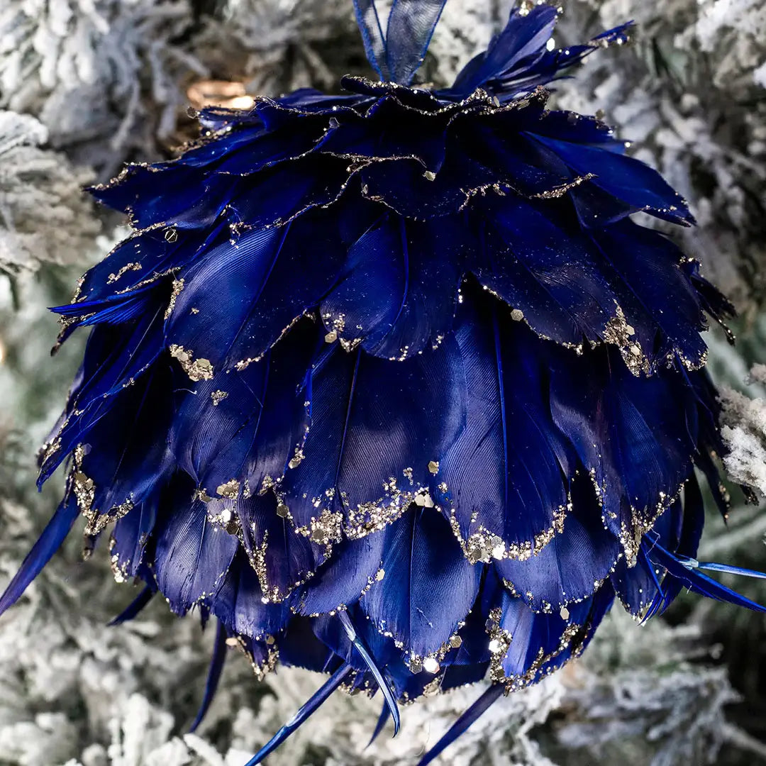Navy Blue Feather Christmas Ornament