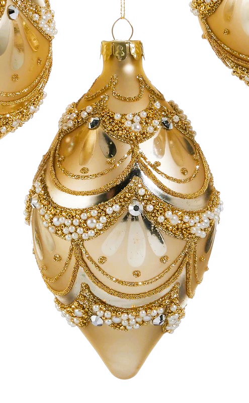 Gold-Pearl Trimmed Ornaments- Ball, Finial, Onion