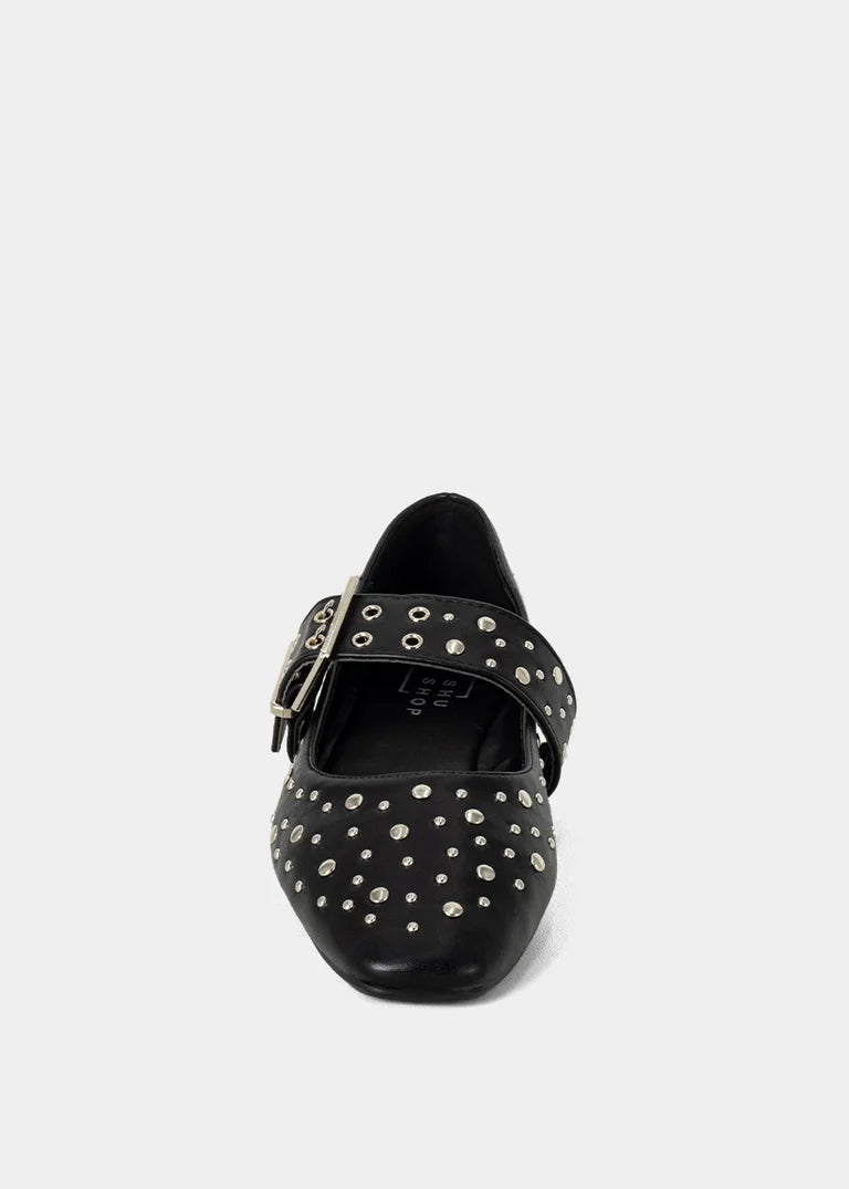 Avril Black Studded Mary Jane Flat