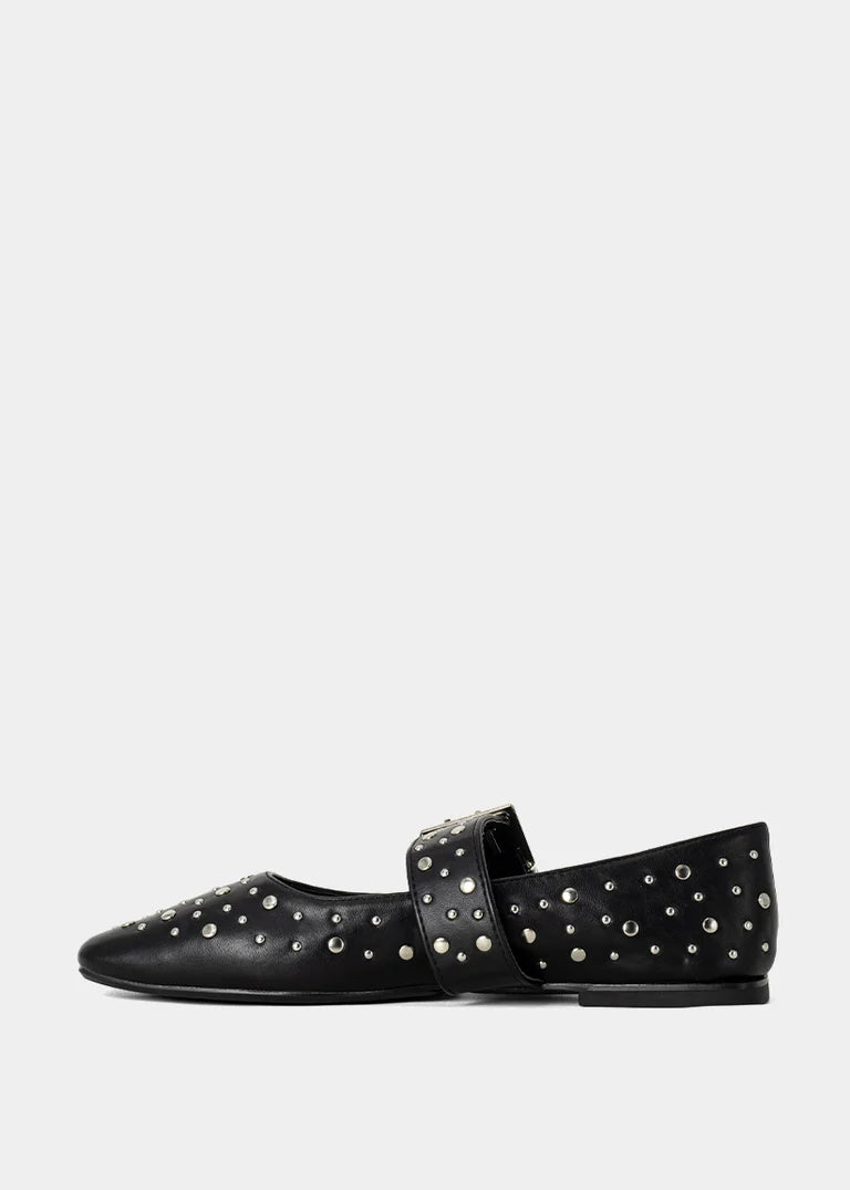 Avril Black Studded Mary Jane Flat