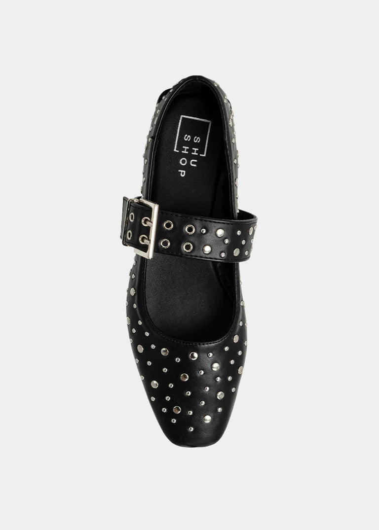 Avril Black Studded Mary Jane Flat