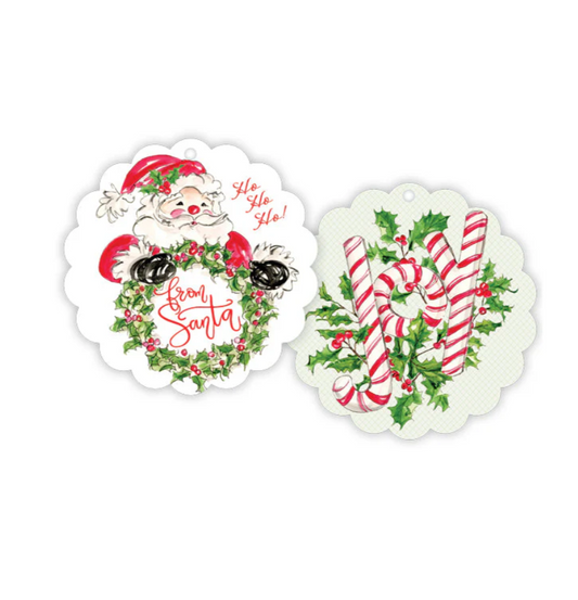 Peppermint Santa Scalloped Gift Tag